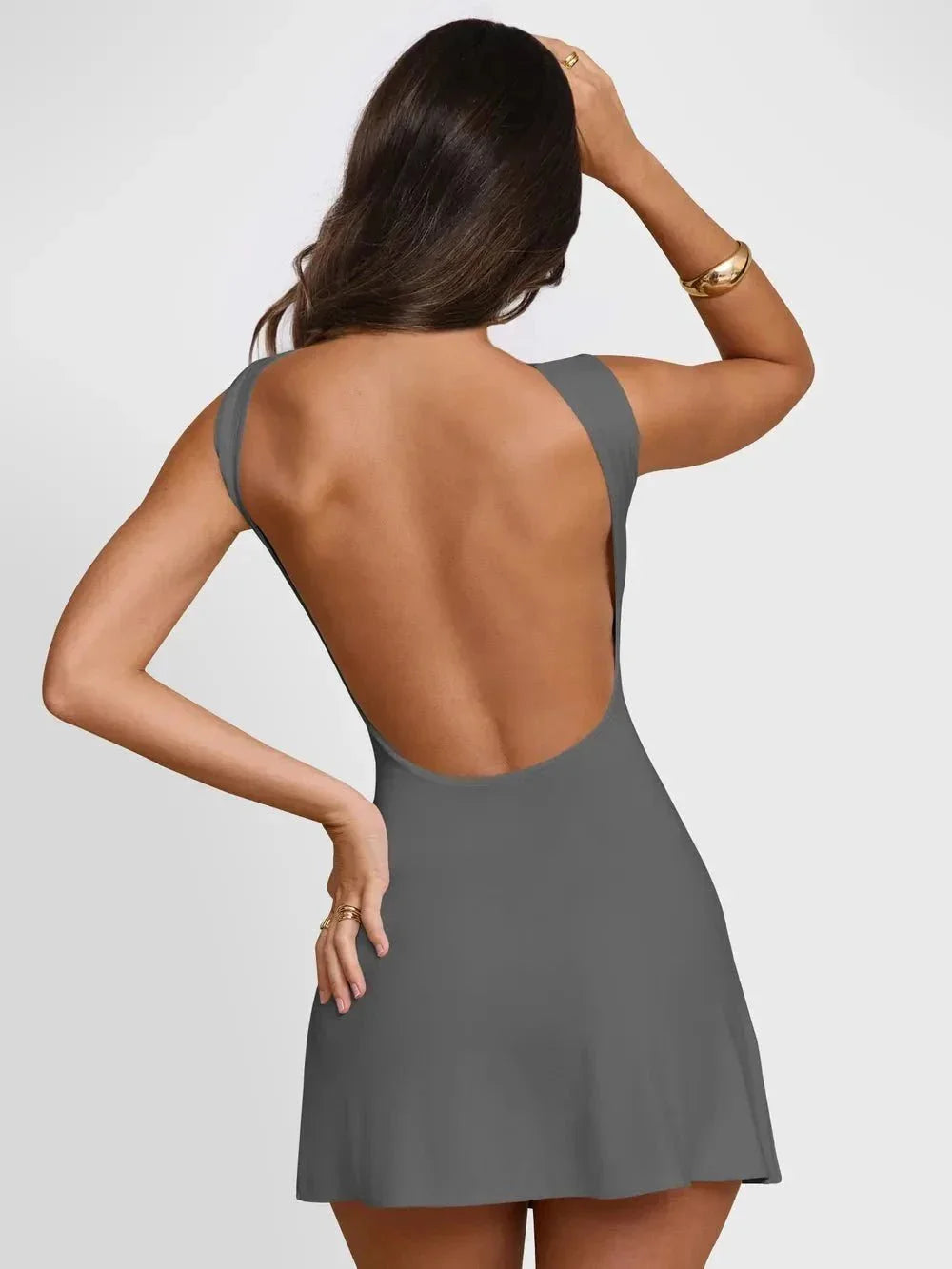 Backless Wide Strap Mini Dress - VILLA FASHION